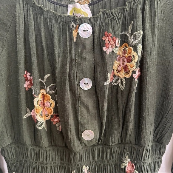 Anthropology Fig And Flower Maxi Dress Womens Size Medium Green Embroidered - Picture 2 of 9